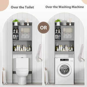 Segawe Over The Toilet Bath Storage Shelf Cabinet Bathroom w/Adjustable Shelves Gray