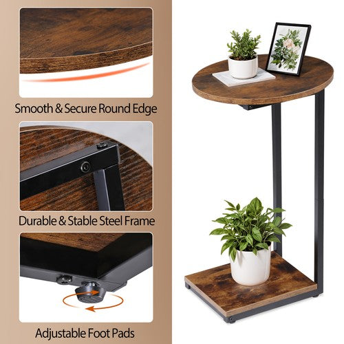 Segawe Side Table Small End Table C Shaped Coffee Sofa Table w/ Metal Frame for Bedroom
