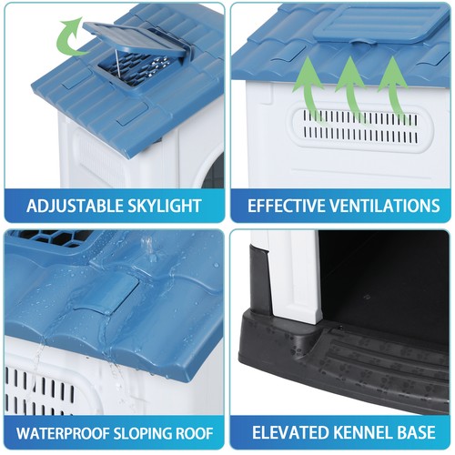 Segawe Plastic Dog House Outdoor Indoor Doghouse Puppy Shelter with Adjustable Skylight