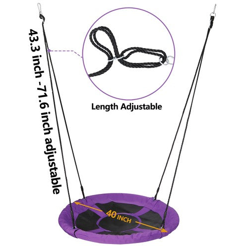 Segawe 40" Waterproof Saucer Tree Swing Set Outdoor Round Swing for Children Purple