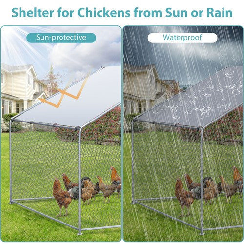 Segawe 10X 6.5ft Walk-in Metal Chicken Coop Poultry Cage Pet House w/ Chicken Run Cover