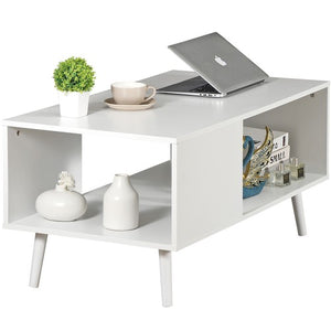 Segawe White Coffee Table Open Storage Shelf Center for Living Room Home Furniture