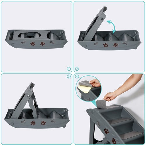 Segawe Dog Stairs Foldable 4 Steps Pet Dog Step for High Bed Indoor Outdoor Dark Grey