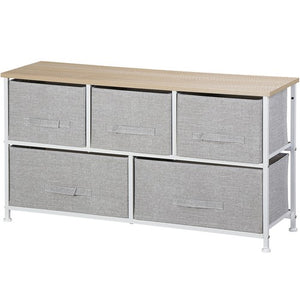 Segawe White 5 Drawer Fabric Dresser Storage Tower Closet Organizer Unit for Bedroom