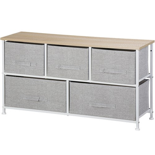 Segawe White 5 Drawer Fabric Dresser Storage Tower Closet Organizer Unit for Bedroom