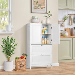 Segawe Bathroom Floor Storage Cabinet w/ 2 Drawers & 2 Doors Adjustable Shelf White
