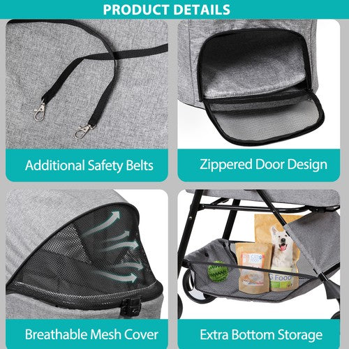 Segawe Pet Stroller 3-in-1 Foldable Cat Dog Strollers with Detachable Carrier Car Seat
