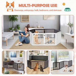 Segawe Dog Gate Indoor Freestanding 4 Panel 24" Pet Gate Foldable Dog Fence for Stairs
