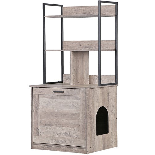 Segawe 50" Cat Litter Box Enclosure w/ Shelves 2-in-1 Hidden Litter Box Furniture Grey