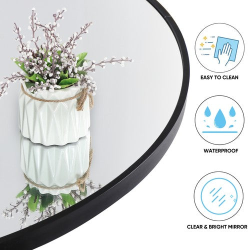 Segawe 36 Inch Round Mirror Black Wall Mounted Bathroom Mirror W/Metal Frame Decoration