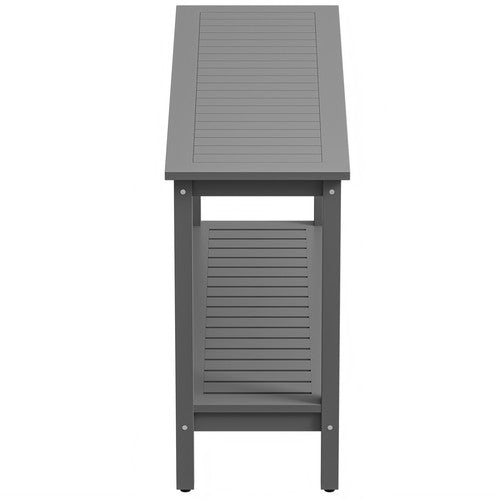 Segawe 48" Outdoor Console Table Wooden Table w/ 2-tier Storage Shelf Rectangular Grey