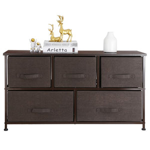 Segawe Chest 5-Fabric Drawer Sturdy Closets Bedroom Storage Cabinet Brown Dressers