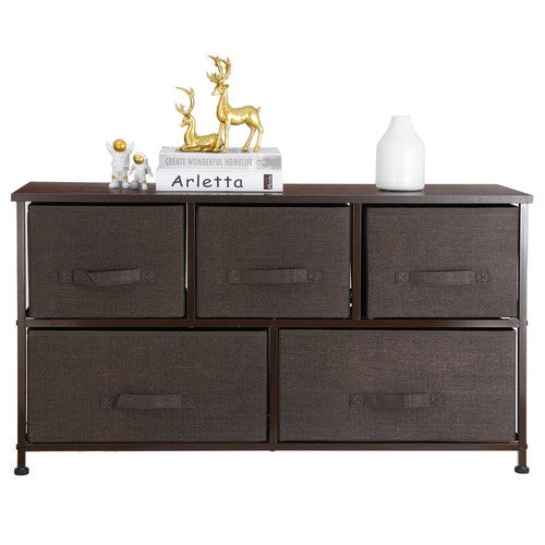 Segawe Chest 5-Fabric Drawer Sturdy Closets Bedroom Storage Cabinet Brown Dressers