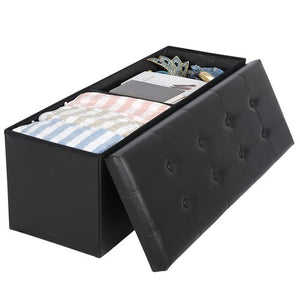 Segawe 43" Folding Storage Ottoman Bench Faux Leather Footrest Chest with Divider Black