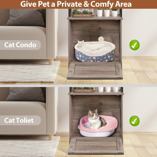 Segawe 50" Cat Litter Box Enclosure w/ Shelves 2-in-1 Hidden Litter Box Furniture Grey