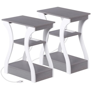 Segawe 2X 3 Tier End Table Small Bedside Table Nightstand for Bedroom Living Room Gray