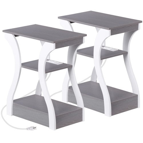 Segawe 2X 3 Tier End Table Small Bedside Table Nightstand for Bedroom Living Room Gray