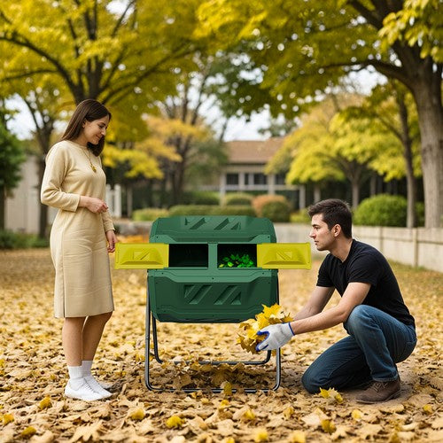 Segawe 43 Gals Outdoor Compost Tumbler Bin Green Dual Chamber Large Composter Tumbling