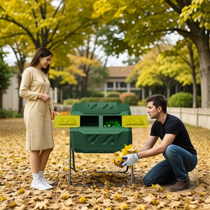 Segawe 43 Gals Outdoor Compost Tumbler Bin Green Dual Chamber Large Composter Tumbling
