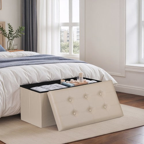 Segawe 30" Folding Storage Ottoman Footstools with Cover for Living Room Bedroom Beige