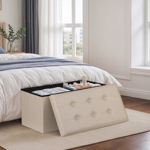 Segawe 30" Folding Storage Ottoman Footstools with Cover for Living Room Bedroom Beige