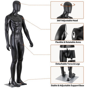 Segawe 73" Black Male Mannequin Full Body Maniquine Model Stand Adjustable Metal Base