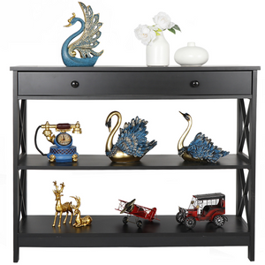 Segawe 3 Tiers Console Table w/Drawer Sofa Table Hallway Durable Storage Shelf Black
