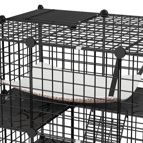 Segawe 4-Tier Cat Cage Indoor Cat Enclosures DIY Detachable Metal Cat Kennel w/Hammock