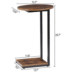 Segawe Side Table Small End Table C Shaped Coffee Sofa Table w/ Metal Frame for Bedroom