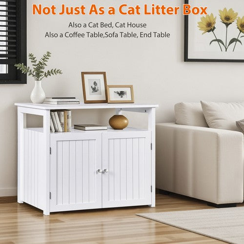 Segawe Cat Litter Box Enclosure Large Hidden Litter Box Side Table w/ Storage Shelf