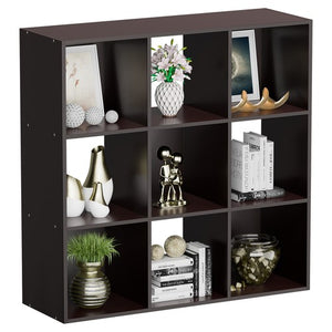 Segawe 9 Cube Storage Organizer Wooden Bookshelf Display W/5 Removable Back Panel Brown