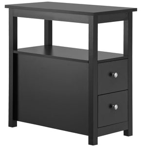 Segawe Black End Table with 2 Drawer and Open Shelf Narrow Side Table for Living Room