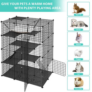 Segawe 4-Tier Cat Cage Indoor Cat Enclosures DIY Detachable Metal Cat Kennel w/Hammock