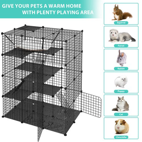 Segawe 4-Tier Cat Cage Indoor Cat Enclosures DIY Detachable Metal Cat Kennel w/Hammock