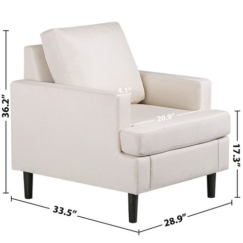 Segawe Accent Chair Mid-Century Comfy Upholstered Lounge Arm Chair with Pillow Beige