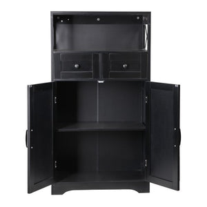 Segawe Farmhouse Storage Cabinet Bathroom Floor Cabinet Kitchen Pantry w/ Drawers Black