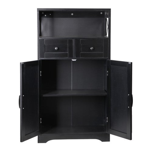 Segawe Farmhouse Storage Cabinet Bathroom Floor Cabinet Kitchen Pantry w/ Drawers Black
