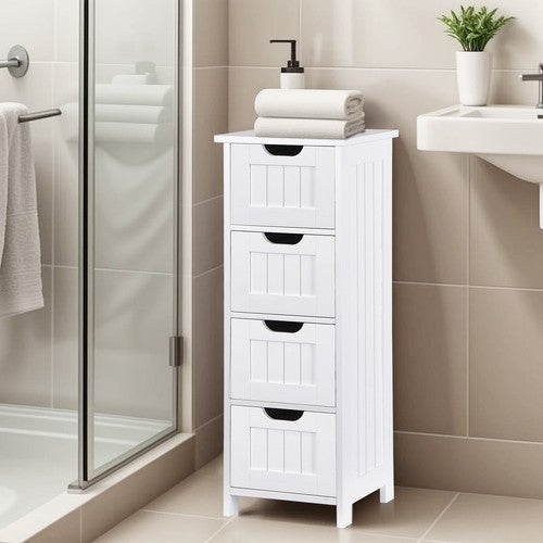 Segawe Bathroom Floor Cabinet with 4 Drawers Sturdy Storage Organizer Cabinet White