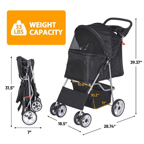 Segawe Pet Dog Stroller Travel Carriage 4 Wheels w/Foldable Carrier Cart & Cup Holder