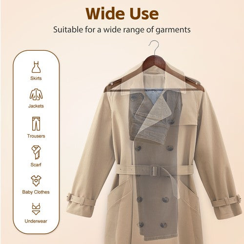 Segawe Premium Wooden Hangers 50 Pack Non-Slip Coat Clothes Hangers w/Swivel Hook Brown