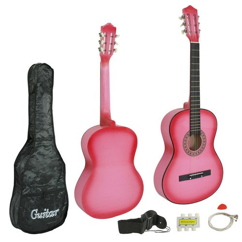 Segawe Pink Acoustic Guitar for Junior with Guitar Case, Strap, Tuner Practice Easily