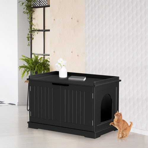 Segawe Cat Litter Box Enclosure Hidden Cat Washroom Furniture Cat House Table Black