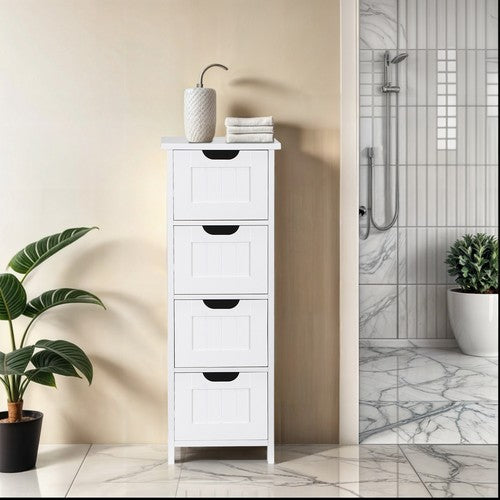 Segawe Bathroom Floor Cabinet with 4 Drawers Sturdy Storage Organizer Cabinet White
