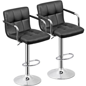 Segawe 2PCS Adjustable Bar Stools PU Leather Modern Dinning Chair with Armrest Black