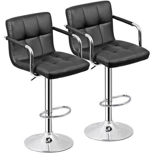 Segawe 2PCS Adjustable Bar Stools PU Leather Modern Dinning Chair with Armrest Black