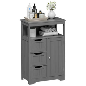 Segawe Bathroom Floor Cabinet Storage Organizer Cabinet with Drawers and Door Gray