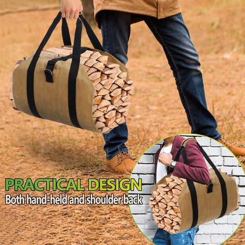 Segawe Firewood Log Carrier Bag Waxed Canvas Outdoor Log Tote Bags Camping with Strap