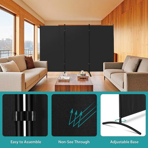 Segawe 3 Panel Room Divider 6 FT Tall Folding Privacy Screens Partition Separator Black