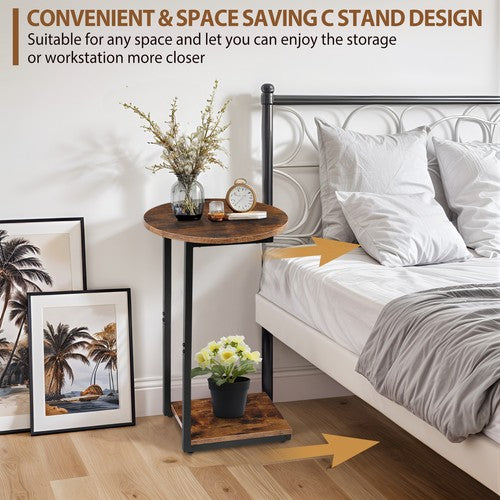 Segawe Side Table Small End Table C Shaped Coffee Sofa Table w/ Metal Frame for Bedroom