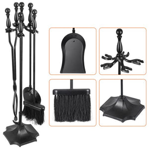 Segawe 5PCS Fireplace Tools Wrought Iron Large Fire Tool Set and Holder w/Black Handles